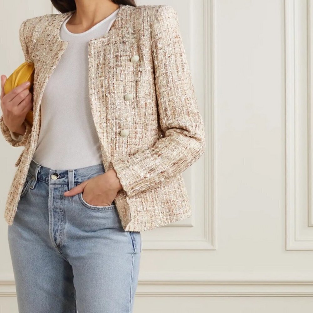 💕L'AGENCE💕 Effie Collarless Jacket ~ Neutral Tan 12 NWT